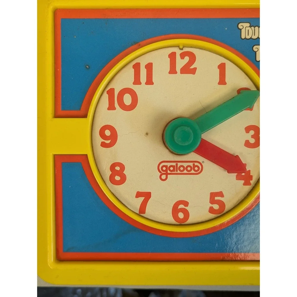 Vintage‎ 1988 Galoob Touch N Tell Me Learning Clock Toy Yellow Retro Education